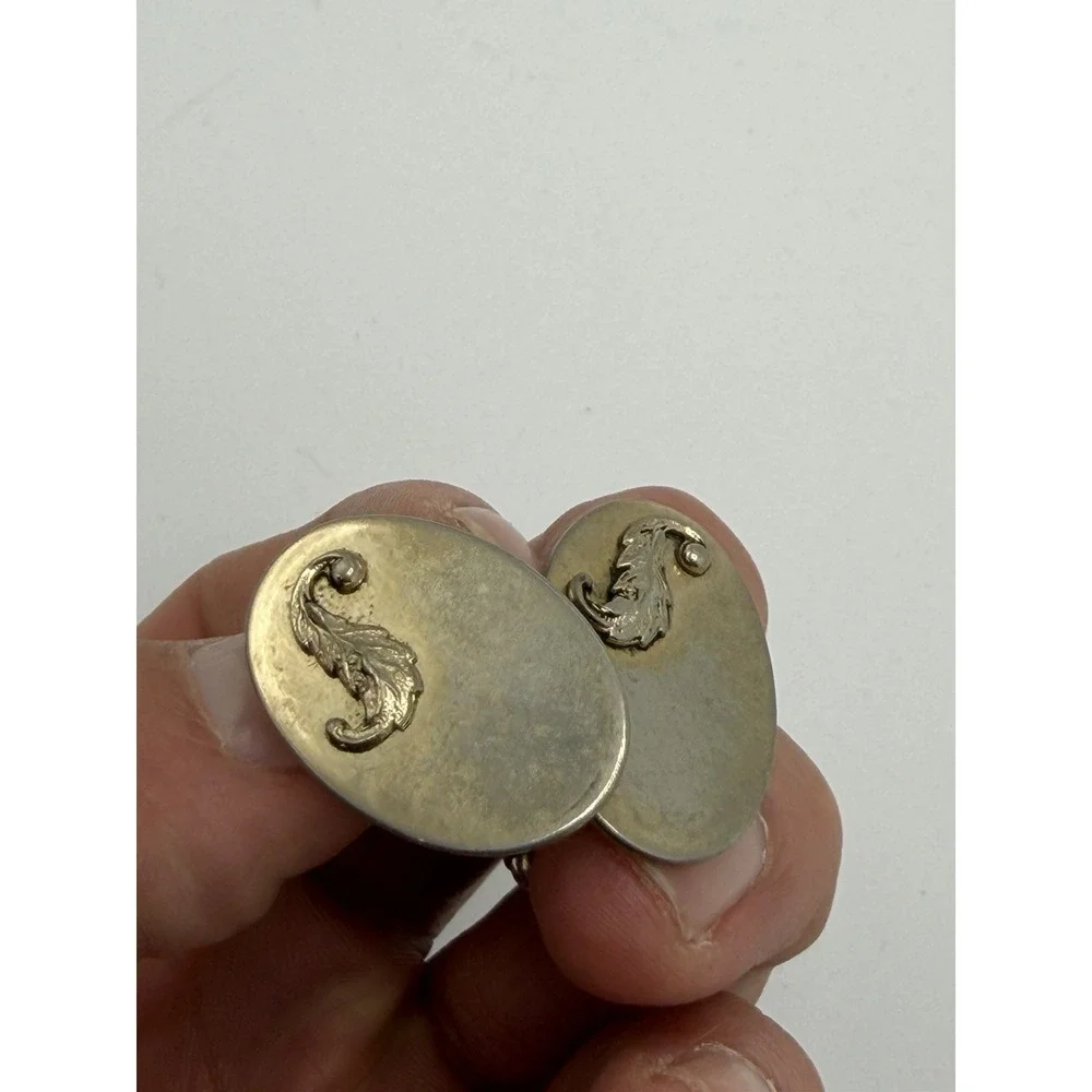 Vintage‎ Leaf Design Oval Shaped Gold Tone Cufflinks